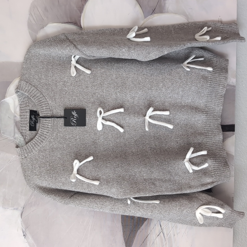 Roffe Grey Bow Sweater From Nordstrom Size Large Nwt ❤️